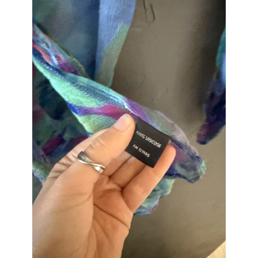 Casual Studio Womens Small Sheer Watercolor Abstract Print Button Up Blouse Blue - Picture 5 of 8